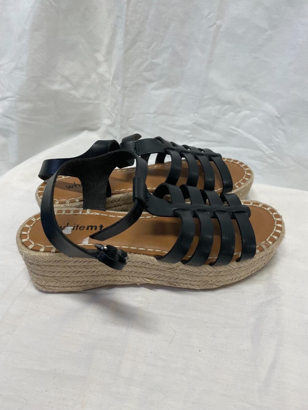 White Mt Women's Gladiator Fisherman Espadrille Wedges Size 6 Black Straps